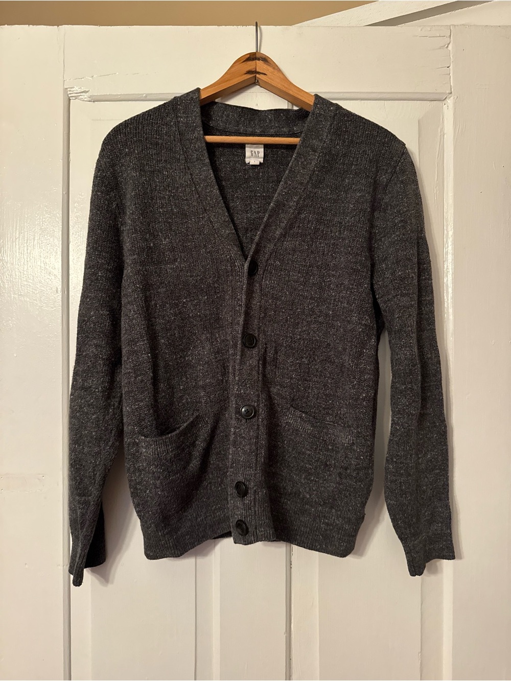 GAP Men’s Dark Charcoal Button-Front V-Neck Cardigan